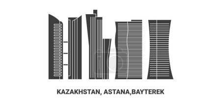 Téléchargez les illustrations : Kazakhstan, Astana, Bayterek, illustration vectorielle de ligne de repère de voyage - en licence libre de droit