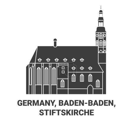 Illustration for Germany, Badenbaden, Stiftskirche travel landmark line vector illustration - Royalty Free Image