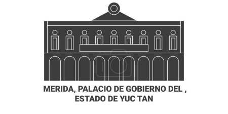 Illustration for Mexico, Merida, Palacio De Gobierno Del , Estado De Yuctan travel landmark line vector illustration - Royalty Free Image