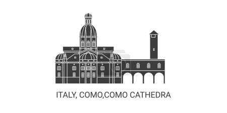 Téléchargez les illustrations : Italie, Côme, Côme Cathedra, illustration vectorielle de ligne de repère de voyage - en licence libre de droit
