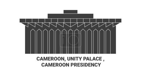 Ilustración de Camerún, Palacio de la Unidad, Presidencia de Camerún. recorrido hito línea vector ilustración - Imagen libre de derechos