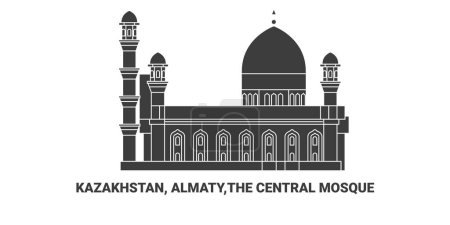 Illustration for Kazakhstan, Almaty,The Central Mosque, travel landmark line vector illustration - Royalty Free Image