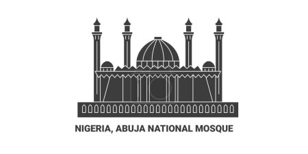 Téléchargez les illustrations : Nigéria, Mosquée nationale d'Abuja, illustration vectorielle de ligne de repère de voyage - en licence libre de droit