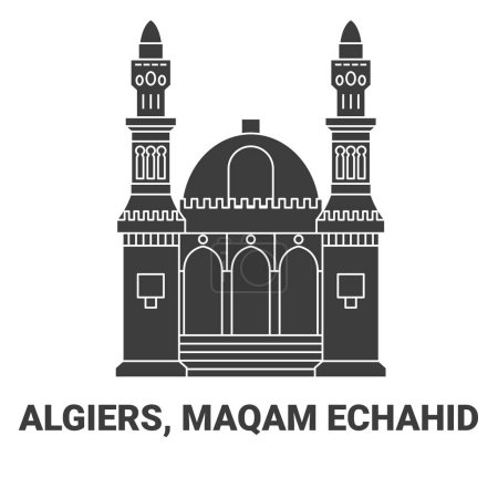 Téléchargez les illustrations : Alger, Maqam Echahid, illustration vectorielle de ligne de repère de voyage - en licence libre de droit