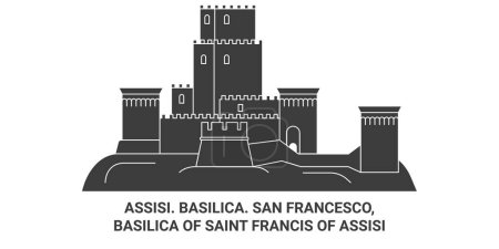 Illustration for Italy, Assisi. Basilica. San Francesco, Basilica Of Saint Francis Of Assisi travel landmark line vector illustration - Royalty Free Image