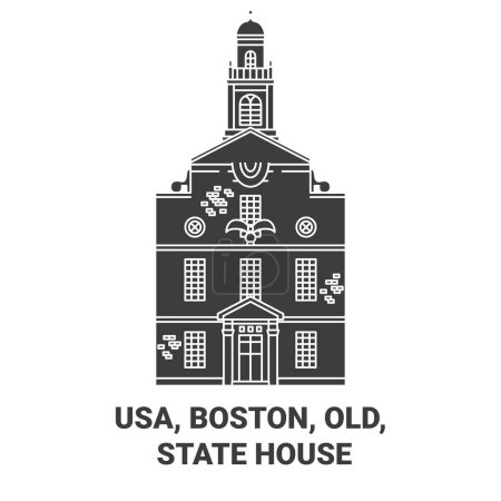 Ilustración de EE.UU., Boston, Antiguo, Casa del Estado de viaje hito línea vector ilustración - Imagen libre de derechos