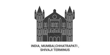 Illustration for India, Mumbai,Chhatrapati , Shivaji Terminus travel landmark line vector illustration - Royalty Free Image