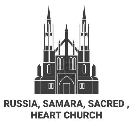 Illustration for Russia, Samara, Sacred , Heart Church travel landmark line vector illustration - Royalty Free Image