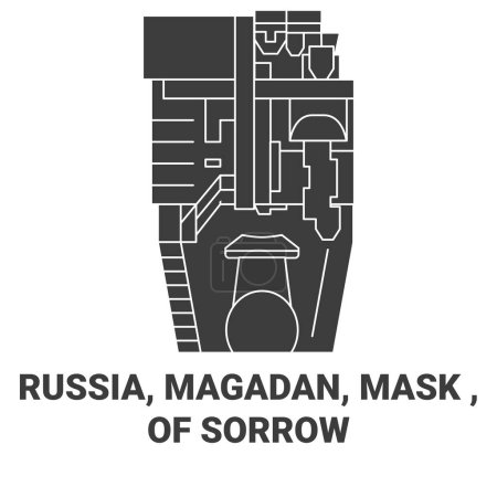 Illustration for Russia, Magadan, Mask , Of Sorrow travel landmark line vector illustration - Royalty Free Image