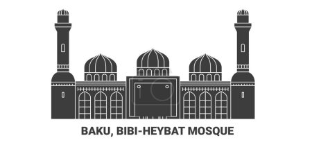 Téléchargez les illustrations : Azerbaïdjan, Bakou, Mosquée Bibiheybat, illustration vectorielle de ligne de repère de voyage - en licence libre de droit
