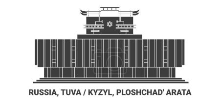 Ilustración de Rusia, Tuva Kyzyl, Ploshchad Arata, ilustración de vector de línea hito de viaje - Imagen libre de derechos