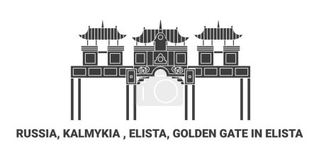 Illustration for Russia, Elista, Golden Gate In Elista, travel landmark line vector illustration - Royalty Free Image