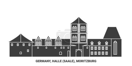 Téléchargez les illustrations : Allemagne, Halle Saale, Moritzburg illustration vectorielle de ligne de voyage - en licence libre de droit