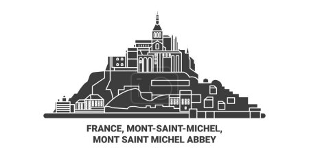 Illustration for France, Montsaintmichel, Mont Saint Michel Abbey travel landmark line vector illustration - Royalty Free Image