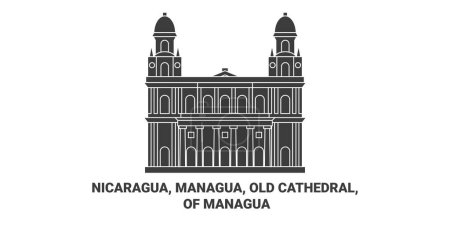 Téléchargez les illustrations : Nicaragua, Managua, Vieille Cathédrale, De Managua Voyage illustration vectorielle ligne historique - en licence libre de droit
