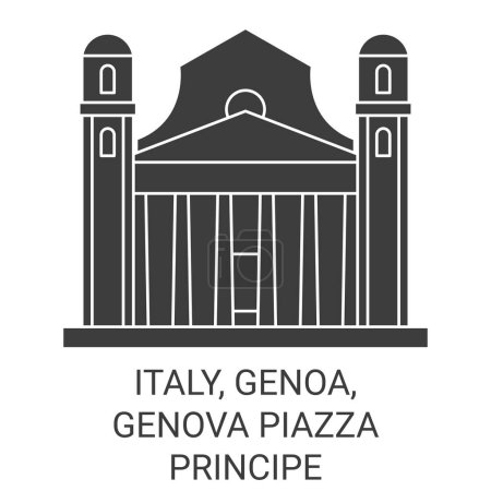Ilustración de Italia, Génova, Génova Piazza Principe viaje hito línea vector ilustración - Imagen libre de derechos