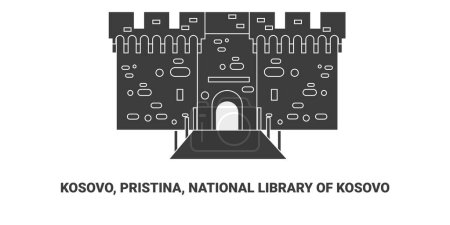 Téléchargez les illustrations : Kosovo, Pristina, Bibliothèque nationale du Kosovo, illustration vectorielle de ligne de repère de voyage - en licence libre de droit