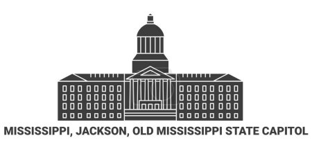 Téléchargez les illustrations : États-Unis, Mississippi, Jackson, Old Mississippi State Capitol, illustration vectorielle de ligne de repère de voyage - en licence libre de droit