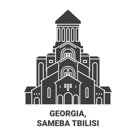 Illustration for Georgia, Sameba Tbilisi travel landmark line vector illustration - Royalty Free Image