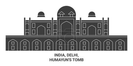 Téléchargez les illustrations : Inde, Delhi, Humayuns Tombeau Voyage illustration vectorielle ligne historique - en licence libre de droit