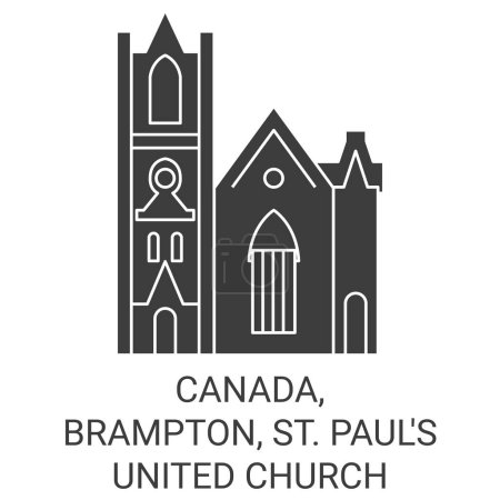 Téléchargez les illustrations : Canada, Brampton, St. Pauls United Church illustration vectorielle de ligne de voyage - en licence libre de droit