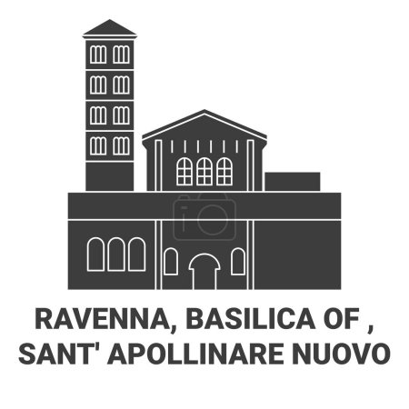 Illustration for Ravenna, Basilica Of , Sant Apollinare Nuovo travel landmark line vector illustration - Royalty Free Image