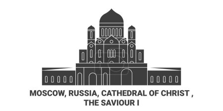 Ilustración de Rusia, Moscú, Catedral de Cristo, El Salvador I viaje hito línea vector ilustración - Imagen libre de derechos