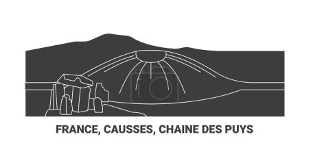 Illustration for France, Causses, Chaine Des Puys travel landmark line vector illustration - Royalty Free Image