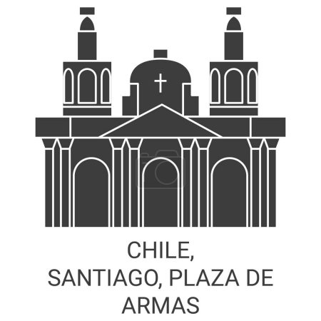 Téléchargez les illustrations : Chili, Santiago, Plaza De Armas Travel illustration vectorielle de ligne - en licence libre de droit