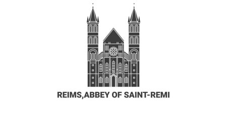 Téléchargez les illustrations : France, Reims, Abbaye de Saintremi, illustration vectorielle de ligne historique de voyage - en licence libre de droit