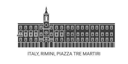 Illustration for Italy, Rimini, Piazza Tre Martiri, travel landmark line vector illustration - Royalty Free Image