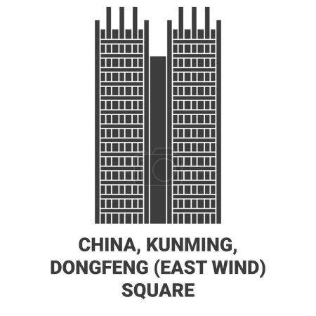Illustration for China, Kunming, Dongfeng East Wind Square travel landmark line vector illustration - Royalty Free Image