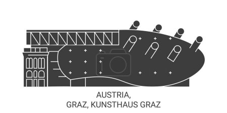 Téléchargez les illustrations : Autriche, Graz, Kunsthaus Illustration vectorielle de ligne de voyage de Graz - en licence libre de droit