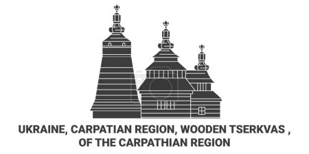 Illustration for Ukraine, Carpatian Region, Wooden Tserkvas , Of The Carpathian Region travel landmark line vector illustration - Royalty Free Image
