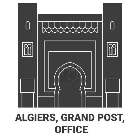 Illustration for Algiers, Grand Post, Office travel landmark line vector illustration - Royalty Free Image