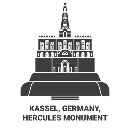 Illustration for Germany, Kassel, Hercules Monument travel landmark line vector illustration - Royalty Free Image
