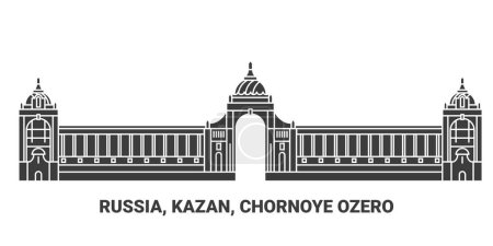 Illustration for Russia, Kazan, Chornoye Ozero, travel landmark line vector illustration - Royalty Free Image