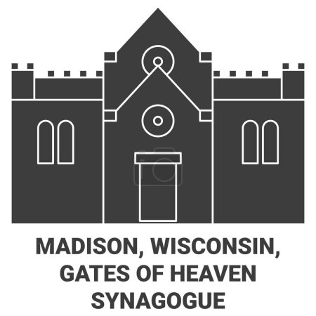 Ilustración de Estados Unidos, Madison, Wisconsin, Gates Of Heaven Sinagoga viaje hito línea vector ilustración - Imagen libre de derechos