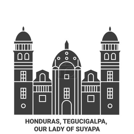 Téléchargez les illustrations : Honduras, Tegucigalpa, Notre-Dame de Suyapa Voyage illustration vectorielle ligne historique - en licence libre de droit