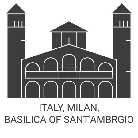 Téléchargez les illustrations : Italie, Milan, Basilique de Santambrogio illustration vectorielle de ligne de voyage - en licence libre de droit