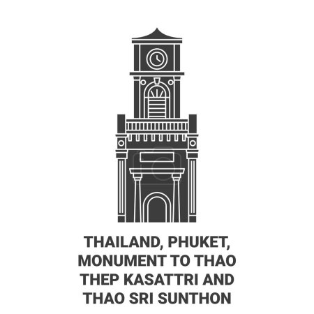 Téléchargez les illustrations : Thaïlande, Phuket, Monument à Thao Thep Kasattri Et Thao Sri Sunthon Voyage illustration vectorielle ligne historique - en licence libre de droit