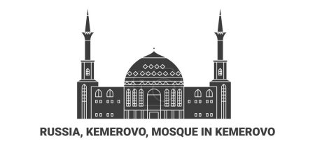 Téléchargez les illustrations : Russie, Kemerovo, Mosquée À Kemerovo, illustration vectorielle de ligne de repère de voyage - en licence libre de droit