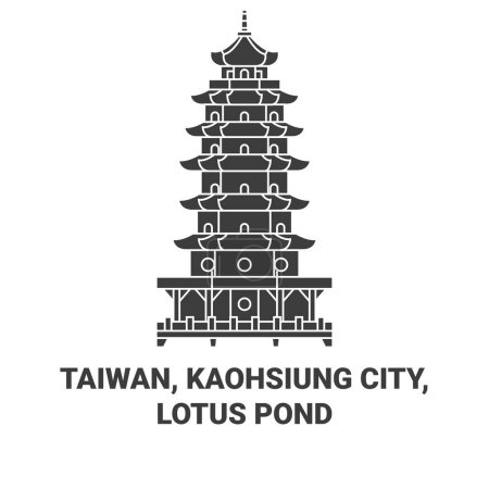 Illustration for Taiwan, Kaohsiung City, Lotus Pond travel landmark line vector illustration - Royalty Free Image