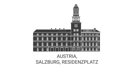 Illustration for Austria, Salzburg, Residenzplatz travel landmark line vector illustration - Royalty Free Image