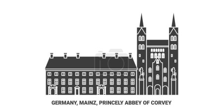 Illustration for Germany, Mainz, Princely Abbey Of Corvey travel landmark line vector illustration - Royalty Free Image