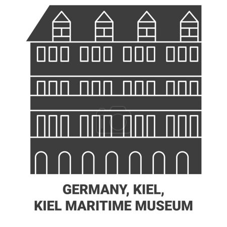 Téléchargez les illustrations : Allemagne, Kiel, Musée maritime de Kiel illustration vectorielle de ligne de voyage - en licence libre de droit