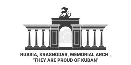 Téléchargez les illustrations : Russie, Krasnodar, voûte commémorative, ils sont fiers de Kuban Voyage illustration vectorielle ligne repère - en licence libre de droit