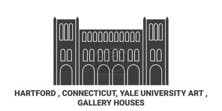 Téléchargez les illustrations : États-Unis, Hartford, Connecticut, Yale University Art, Galerie Maisons Voyage illustration vectorielle ligne historique - en licence libre de droit