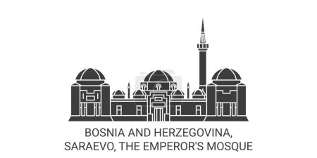 Téléchargez les illustrations : Bosnie-Herzégovine, Saraevo, Les empereurs Mosquée Voyage illustration vectorielle ligne historique - en licence libre de droit