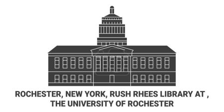 Ilustración de Estados Unidos, Rochester, Nueva York, Rush Rhees Library En, La Universidad de Rochester recorrido hito línea vector ilustración - Imagen libre de derechos